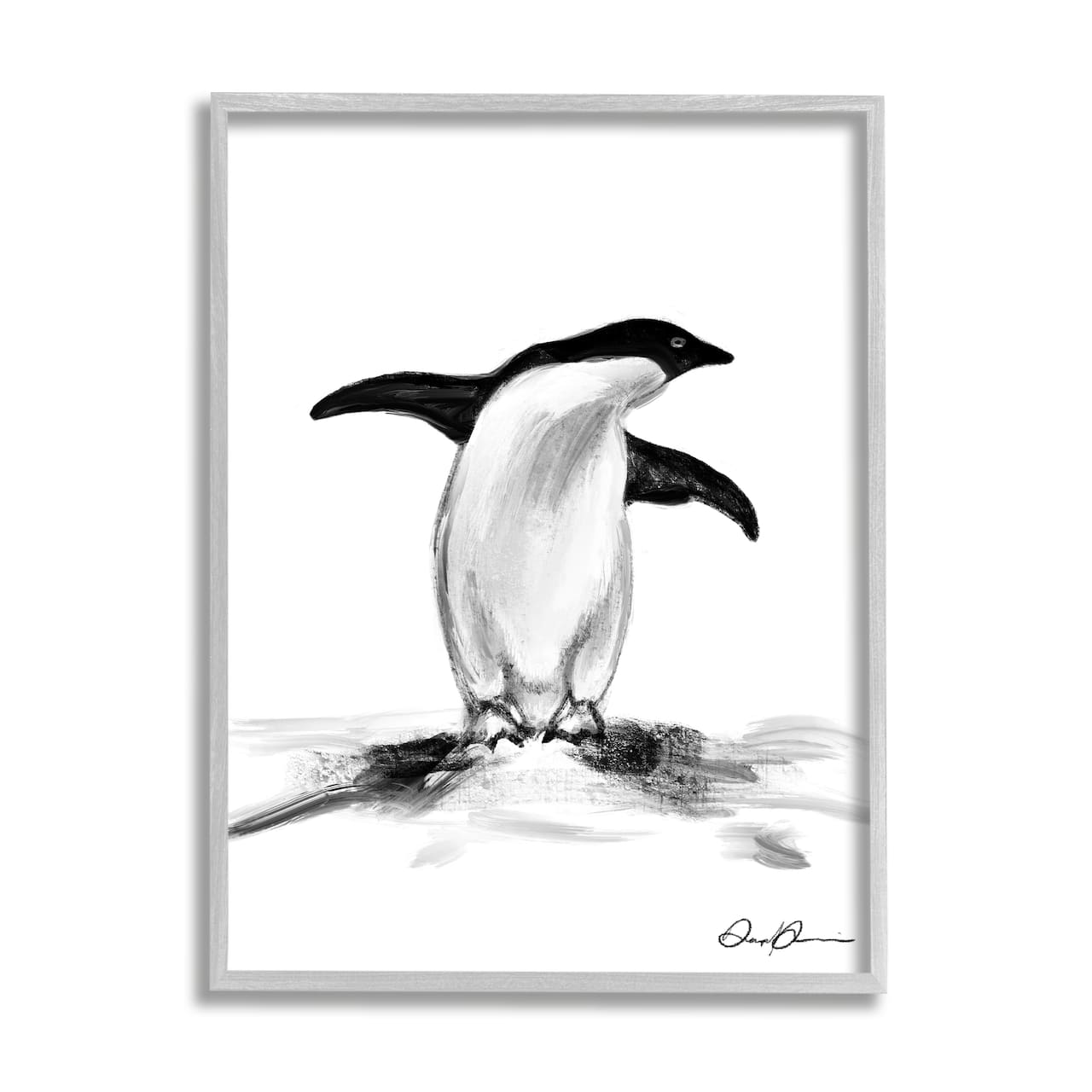 Stupell Industries Adorable Penguin On Snow Mound Arctic Tuxedo Bird in Gray Frame Wall Art